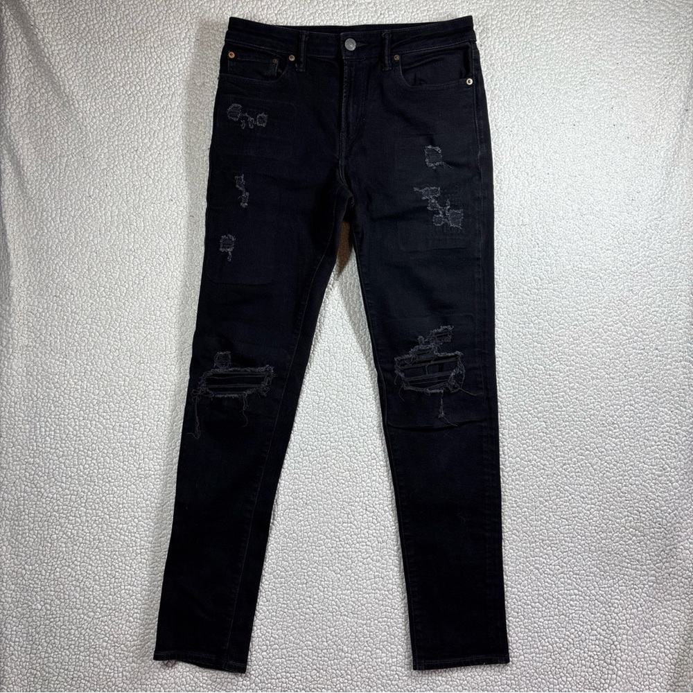 American Eagle Cozy Airflex Athletic Men 30 x 36 Black Distressed Stretch Jeans
